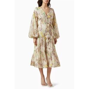 NWT Alexis Nicole Watercolour Floral Print Midi Shirtdress Multi Women's Small